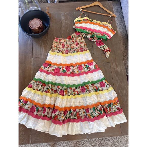 Farm Rio Multicolor Ricrac Crop Top Skirt Matching Set Size Small - Picture 1 of 7
